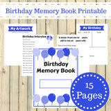 Blue Theme Birthday Memory Book Journal Printable 15 Pages Instant Download - Sunshine and Spoons Shop