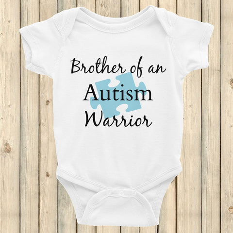 Brother of an Autism Warrior Awareness Puzzle Piece Onesie Bodysuit - Choose Color - Sunshine and Spoons Shop
