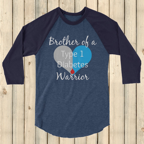 Brother of a Type 1 Diabetes Warrior T1D 3/4 Sleeve Unisex Raglan - Choose Color - Sunshine and Spoons Shop