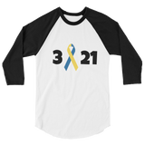 3 21 Down Syndrome Awareness 3/4 Sleeve Unisex Raglan - Choose Color - Sunshine and Spoons Shop