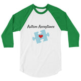 Autism Acceptance Awareness Puzzle Piece 3/4 Sleeve Unisex Raglan - Choose Color - Sunshine and Spoons Shop
