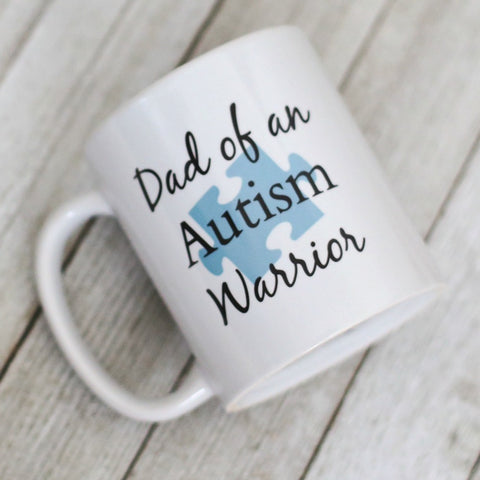 Dad of an Autism Warrior Awareness Puzzle Piece Coffee Tea Mug - Choose Size - Sunshine and Spoons Shop