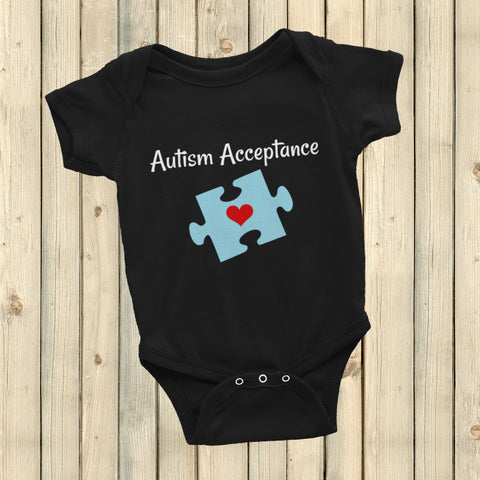 Autism Acceptance Awareness Puzzle Piece Onesie Bodysuit - Choose Color - Sunshine and Spoons Shop