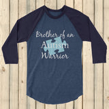 Brother of an Autism Warrior Awareness Puzzle Piece 3/4 Sleeve Unisex Raglan - Choose Color - Sunshine and Spoons Shop