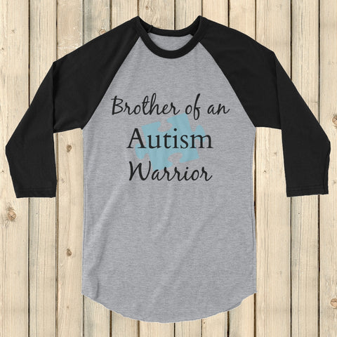 Brother of an Autism Warrior Awareness Puzzle Piece 3/4 Sleeve Unisex Raglan - Choose Color - Sunshine and Spoons Shop