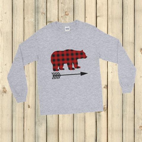 Buffalo Plaid Bear Wolf Deer Arrow Unisex Long Sleeved Shirt - Choose Animal - Sunshine and Spoons Shop