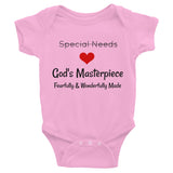 God's Masterpiece, Not Special Needs Onesie Bodysuit - Choose Color - Sunshine and Spoons Shop