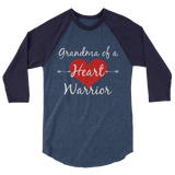 Grandma of a Heart Warrior CHD Heart Defect 3/4 Sleeve Unisex Raglan - Choose Color - Sunshine and Spoons Shop