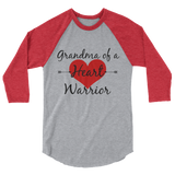 Grandma of a Heart Warrior CHD Heart Defect 3/4 Sleeve Unisex Raglan - Choose Color - Sunshine and Spoons Shop