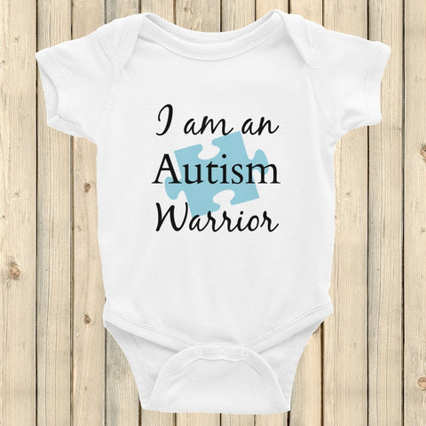 I am an Autism Warrior Awareness Puzzle Piece Onesie Bodysuit - Choose Color - Sunshine and Spoons Shop
