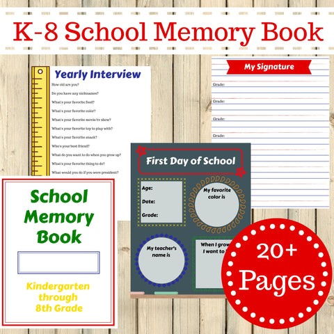 Kindergarten - 8th Grade School Memory Book Journal Printable 20 + Pages Instant Download - Sunshine and Spoons Shop