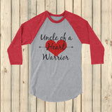 Uncle of a Heart Warrior CHD Heart Defect 3/4 Sleeve Unisex Raglan - Choose Color - Sunshine and Spoons Shop