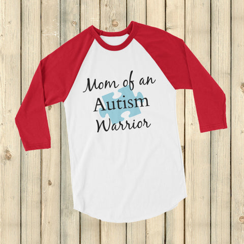 Mom of an Autism Warrior Awareness Puzzle Piece 3/4 Sleeve Unisex Raglan - Choose Color - Sunshine and Spoons Shop