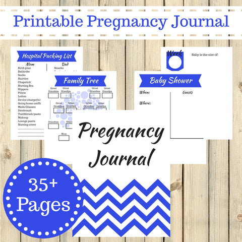 Blue Theme Pregnancy Memory Book Journal Printable 35 + Pages Instant Download - Sunshine and Spoons Shop