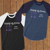 Raising My Arrows Psalms Personalized 3/4 Sleeve Unisex Raglan - Choose Color - Sunshine and Spoons Shop