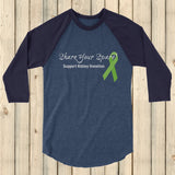 Share Your Spare Kidney Donation 3/4 Sleeve Unisex Raglan - Choose Color - Sunshine and Spoons Shop