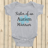 Sister of an Autism Warrior Awareness Puzzle Piece Onesie Bodysuit - Choose Color - Sunshine and Spoons Shop