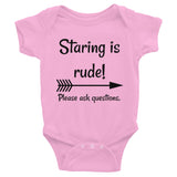 Staring is Rude! Please Ask Questions Special Needs Chronic Illness Onesie Bodysuit - Choose Color - Sunshine and Spoons Shop