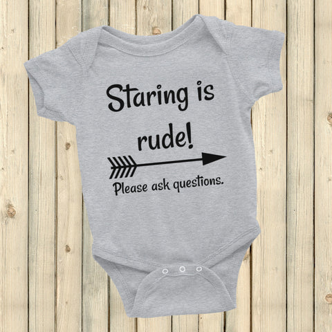 Staring is Rude! Please Ask Questions Special Needs Chronic Illness Onesie Bodysuit - Choose Color - Sunshine and Spoons Shop