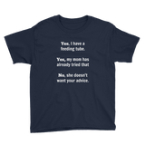 Yes, I Have a Feeding Tube. No, My Mom Doesn't Want Your Advice G Tube Kids' Shirt - Choose Color - Sunshine and Spoons Shop